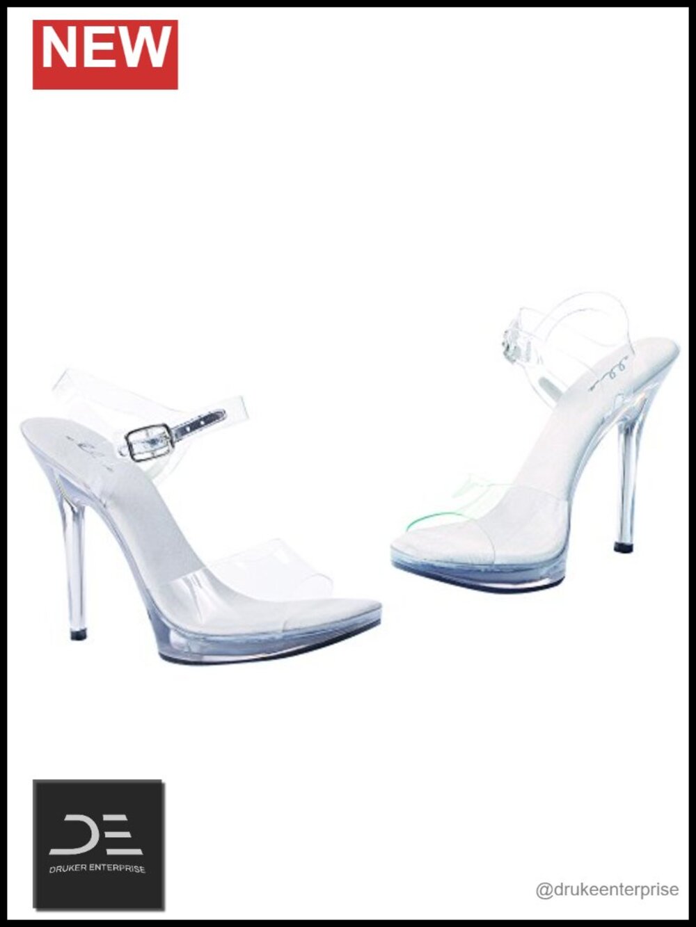 Clear Platform Ankle Strap Sandals Adjustable Buckle Rhinestone Dress Heels